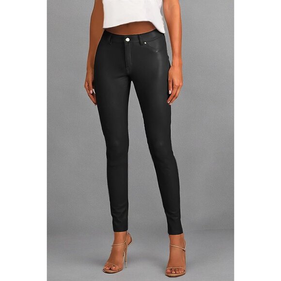 Womens Plus Size 20 Skinny Stretch Coated Pants - Stylish & Edgy Black Fashion - Picture 8 of 8